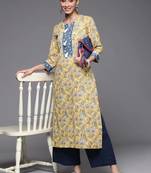 varanga-mustard-yellow-blue-ethnic-motifs-printed-pure-cotton-kurta