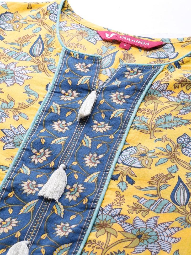 varanga-mustard-yellow-blue-ethnic-motifs-printed-pure-cotton-kurta