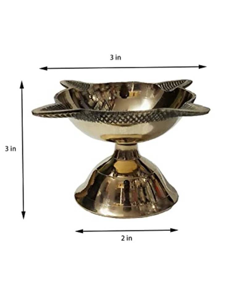 Salvus  Handmade Brass Chaarmukhi Diya Deepak for Pooja  Temple  Home Office Decor (3 Inch)
