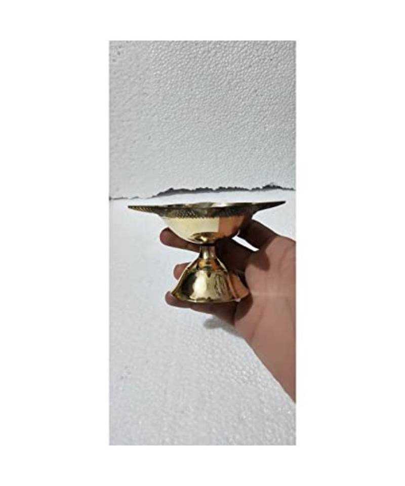 Salvus  Handmade Brass Chaarmukhi Diya Deepak for Pooja  Temple  Home Office Decor (3 Inch)