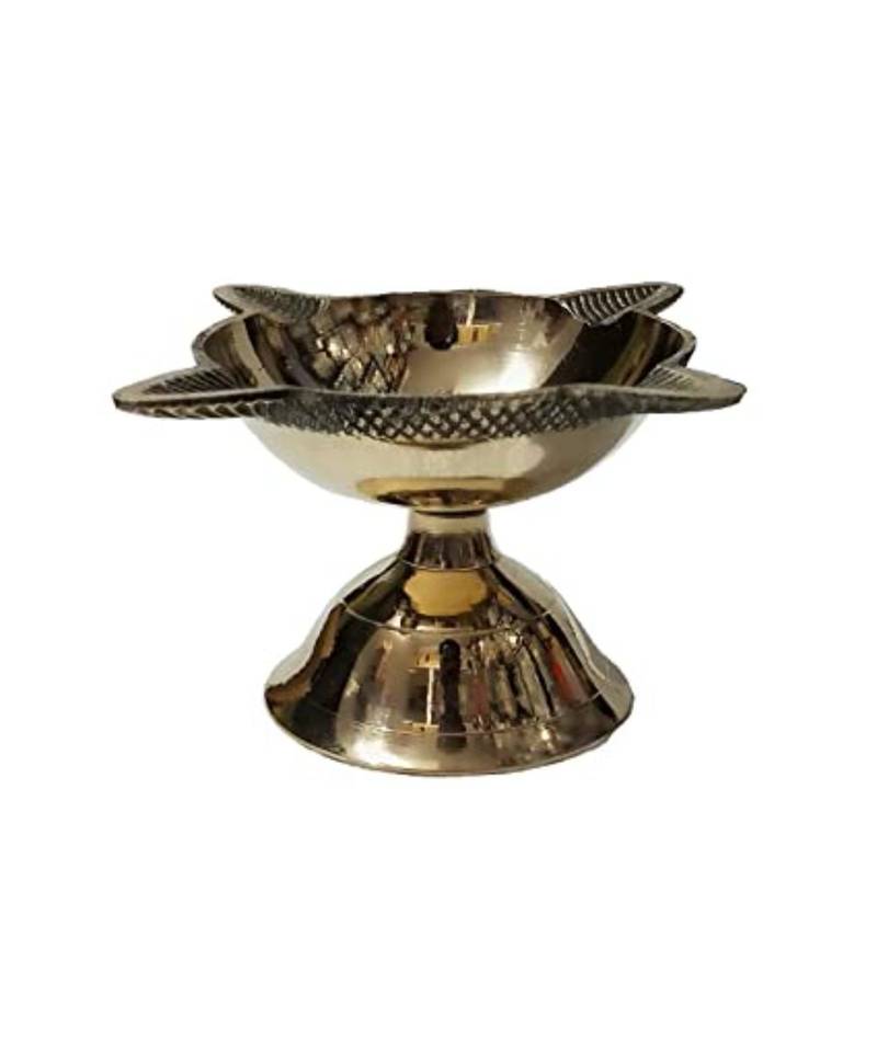 Salvus  Handmade Brass Chaarmukhi Diya Deepak for Pooja  Temple  Home Office Decor (3 Inch)