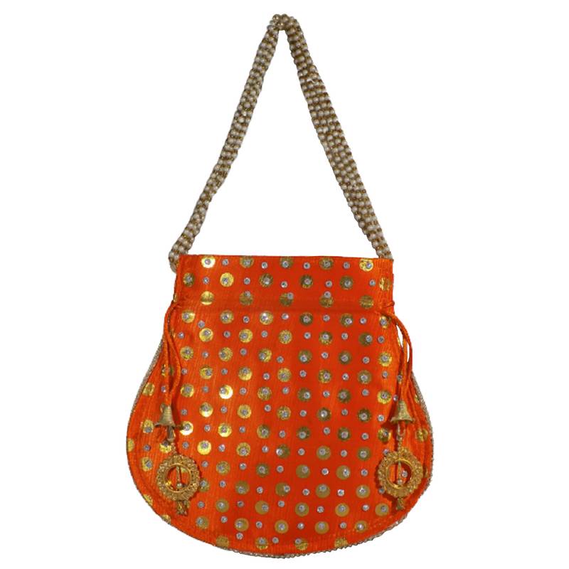 myDsGifts Women's Stylish Potli Bags Embellished Potli Bag Combo (Pack of 2 Blue Orange)