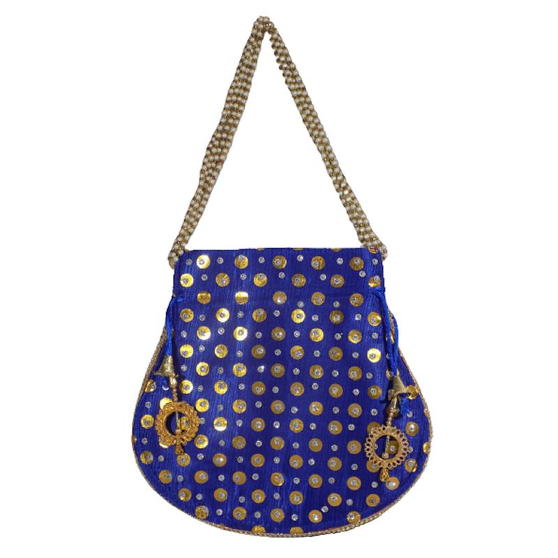 myDsGifts Women's Stylish Potli Bags Embellished Potli Bag Combo (Pack of 2 Blue Orange)