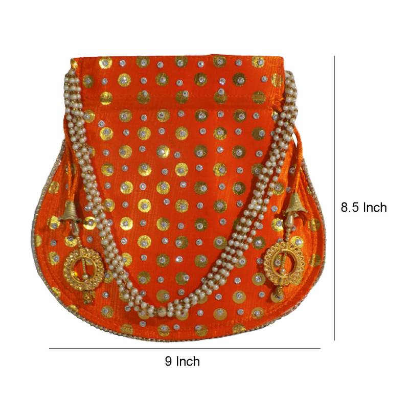myDsGifts Women's Stylish Potli Bags Embellished Potli Bag Combo (Pack of 2 Blue Orange)