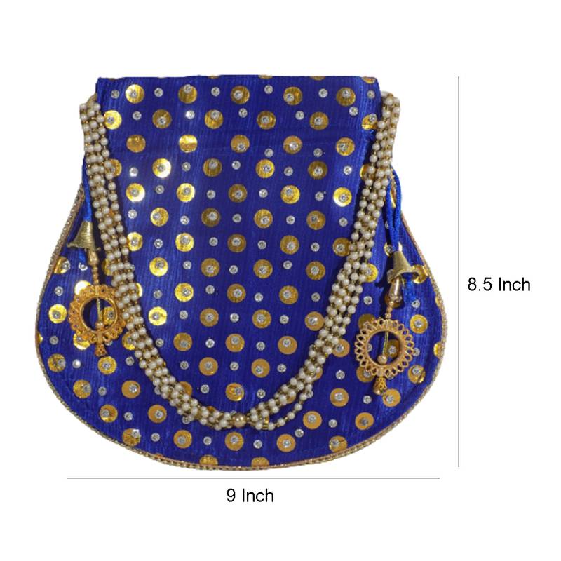 myDsGifts Women's Stylish Potli Bags Embellished Potli Bag Combo (Pack of 2 Blue Orange)