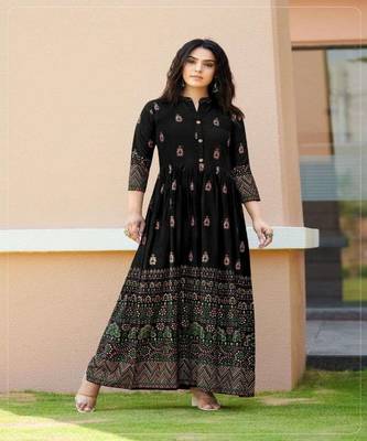 black Pure Rayon Bandhani Print Kurta 1