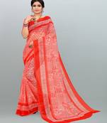 Gorgeous Light Peach & Tomato Red colour printed saree with blouse