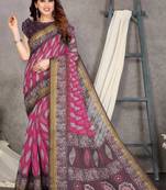 Pink Woven Cotton Saree With Blouse