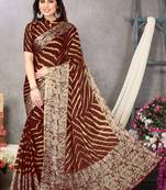 Maroon printed chiffon saree with blouse