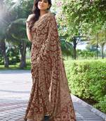 Maroon Printed Chiffon Saree With Blouse