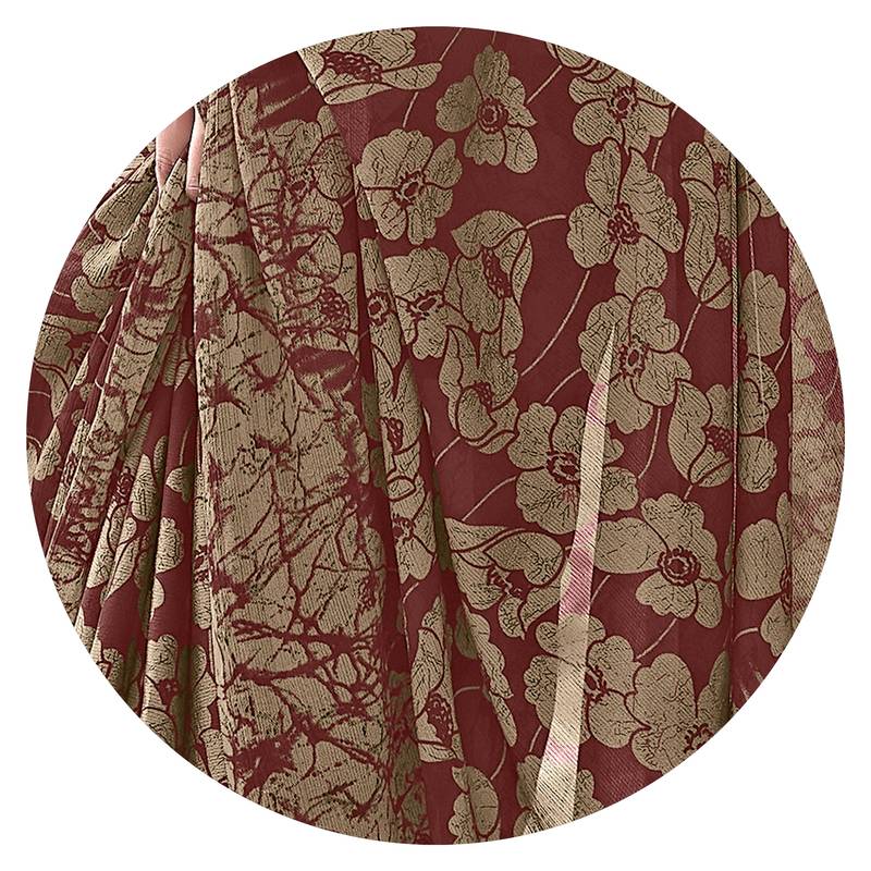 Maroon Printed Chiffon Saree With Blouse