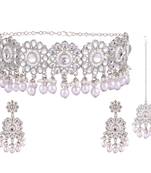 Silver pearl necklace-sets