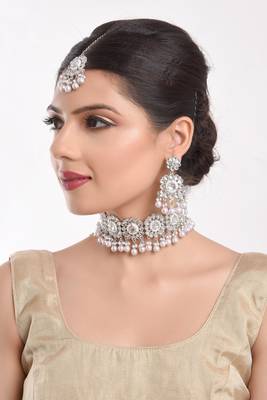 Silver pearl necklace-sets 3