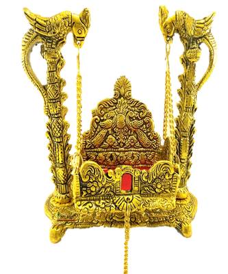 BRIJ HAAT Metal Handicraft Pooja jhula palana for 0, 1 and 2 No. laddu Gopal/Ganesh ji/kanha ji Gold (Size 2) 1