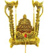 BRIJ HAAT Metal Handicraft Pooja jhula palana for 0, 1 and 2 No. laddu Gopal/Ganesh ji/kanha ji Gold (Size 2)