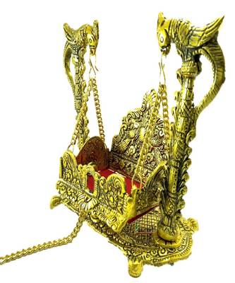 BRIJ HAAT Metal Handicraft Pooja jhula palana for 0, 1 and 2 No. laddu Gopal/Ganesh ji/kanha ji Gold (Size 2) 2