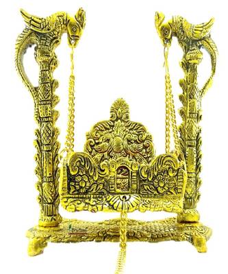 BRIJ HAAT Metal Handicraft Pooja jhula palana for 0, 1 and 2 No. laddu Gopal/Ganesh ji/kanha ji Gold (Size 2) 3