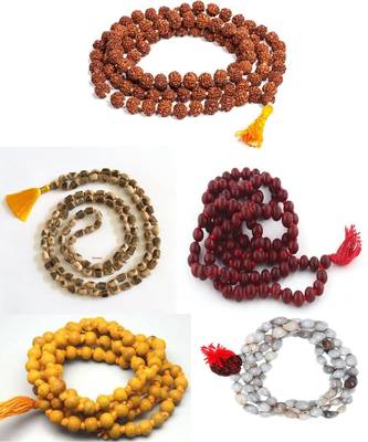 BRIJ HAAT 108+1 Beads jaap japa 5 mala Combo of (Rudraksha/Lal Chandan/Haldi/Tulsi/Vaijayanti) 1