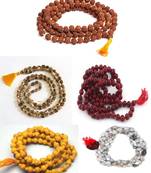 BRIJ HAAT 108+1 Beads jaap japa 5 mala Combo of (Rudraksha/Lal Chandan/Haldi/Tulsi/Vaijayanti)