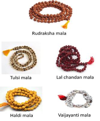 BRIJ HAAT 108+1 Beads jaap japa 5 mala Combo of (Rudraksha/Lal Chandan/Haldi/Tulsi/Vaijayanti) 2