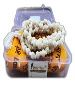 BRIJ HAAT Rosary White Tulsi Mala 108+1 Beads with Cotton Gaumukhi Japa Bag