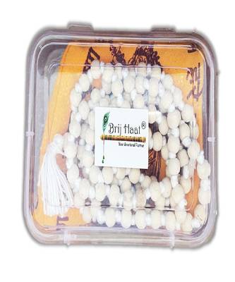 BRIJ HAAT Rosary White Tulsi Mala 108+1 Beads with Cotton Gaumukhi Japa Bag 2
