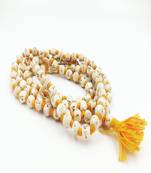 BRIJ HAAT tulsi Wood Carving of Hare Ram Hare Krishna Carving on White japa mala 108+1 Beads