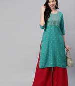 Dark-green printed cotton ethnic-kurtis