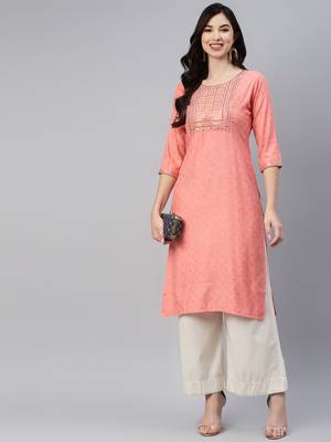 Peach printed cotton ethnic-kurtis 1