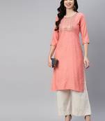Peach printed cotton ethnic-kurtis