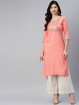 Peach printed cotton ethnic-kurtis 2