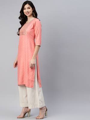 Peach printed cotton ethnic-kurtis 3