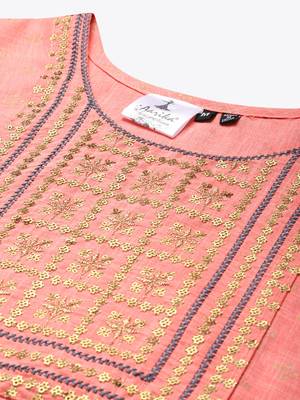 Peach printed cotton ethnic-kurtis 5