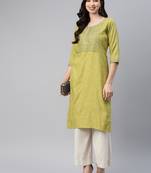 Green embroidered cotton ethnic-kurtis
