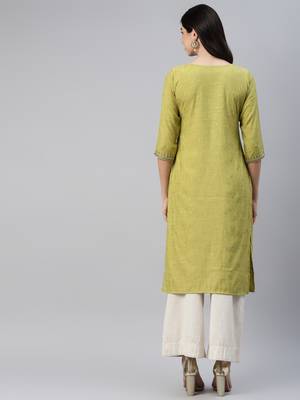 Green embroidered cotton ethnic-kurtis 4
