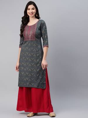 Grey embroidered cotton ethnic-kurtis 2