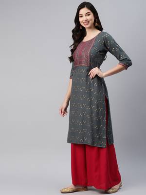 Grey embroidered cotton ethnic-kurtis 3