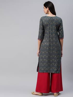 Grey embroidered cotton ethnic-kurtis 4