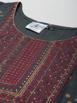 Grey embroidered cotton ethnic-kurtis 5