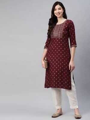Wine printed cotton ethnic-kurtis 1