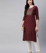 Wine printed cotton ethnic-kurtis
