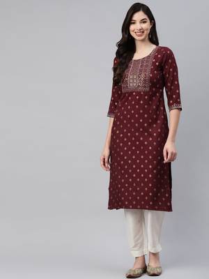 Wine printed cotton ethnic-kurtis 2
