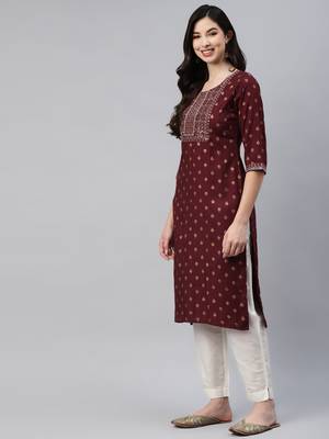 Wine printed cotton ethnic-kurtis 3