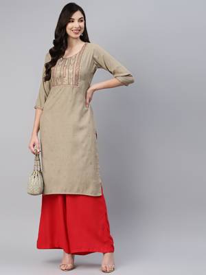 Beige printed cotton ethnic-kurtis 1