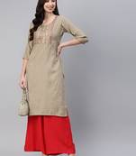 Beige printed cotton ethnic-kurtis