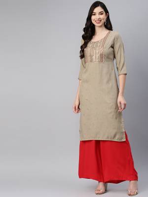 Beige printed cotton ethnic-kurtis 2