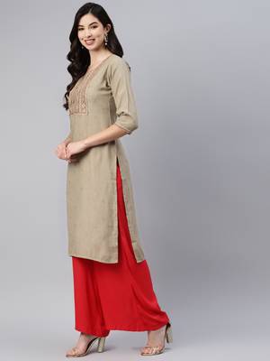 Beige printed cotton ethnic-kurtis 3