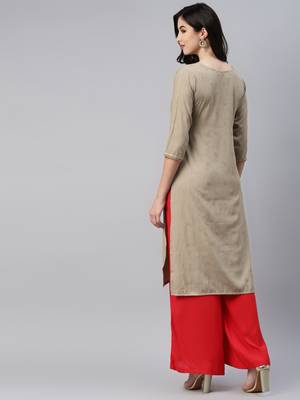Beige printed cotton ethnic-kurtis 4