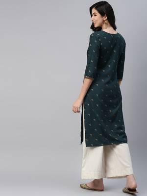 Dark-green printed cotton ethnic-kurtis 4