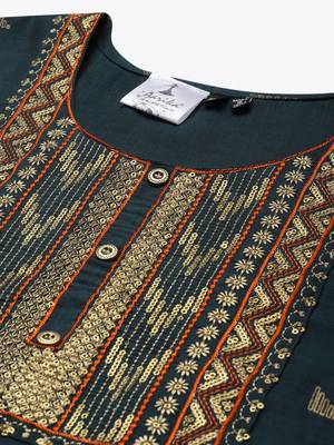 Dark-green printed cotton ethnic-kurtis 5